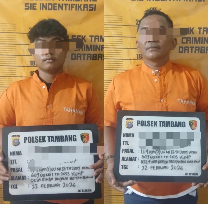 Dua Pelaku Narkoba Ditangkap Polsek Tambang di Desa Rimbo Panjang