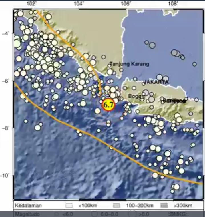 Gempa berkekuatan 6,7 SR Guncang Banten,Bahkan Terasa Hingga ke Jabodetabek