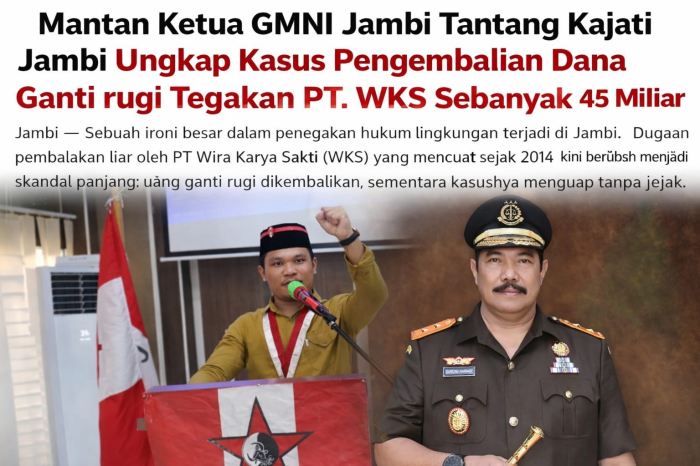 Skandal 11 Tahun PT WKS : Uang Dikembalikan, Kasus Menguap, Kejati Jambi Di Tantang Mantan Ketua GmnI Jambi